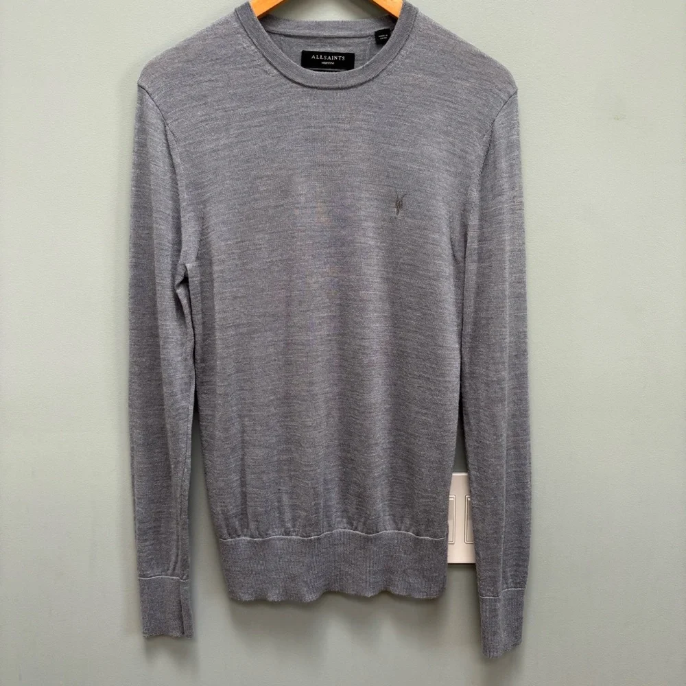 Allsaints Mode Merino Crew Neck Ramskull Sweater in Smith Blue M